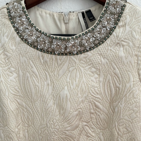 Topshop Embellished Ivory Jacquard Mini Dress size 8 - Picture 3 of 11